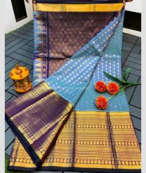 Sky Blue and Purple color kuppadam pattu handloom saree with all over buties with kanchi kuppadam border design -KUPP0096993