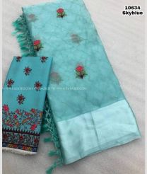 Sky Blue and Black color Chiffon sarees with printed design saree -CHIF0000253