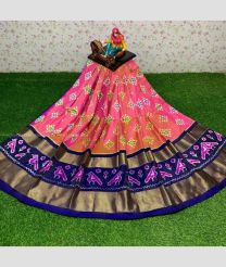 Peach and Navy Blue color Ikkat Lehengas with all over pochampally design -IKPL0000726
