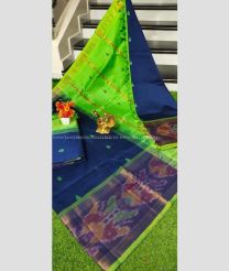 Navy Blue and Parrot Green color Tripura Silk handloom saree with all over nakshtra buties with big pochampally border design -TRPP0007988