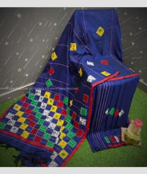 Navy Blue and Red color linen sarees with all over embroidery design -LINS0003092