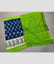 Navy Blue and Parrot Green color pochampally Ikkat cotton handloom saree with all over ikkat design saree -PIKT0000281