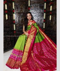 Parrot Green and Pink color pochampally ikkat pure silk handloom saree with pochampalli ikkat design -PIKP0026680