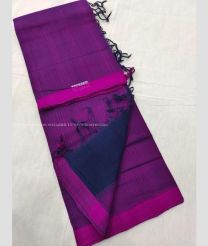 Magenta and Navy Blue color mangalagiri sico handloom saree with plain saree design -MAGI0000192