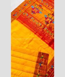 Mango Yellow and Red color paithani pure silk handloom saree with all over checks saree design -PTNP0000082