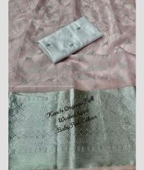Peach and Silver color Organza sarees with zari border saree design -ORGS0001781