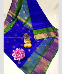 Royal Blue and Dark Green color uppada pattu handloom saree with all over bb buties design -UPDP0020792