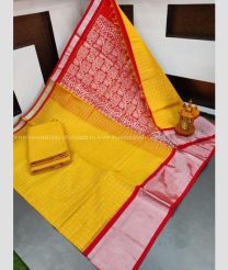 Mango Yellow and Red color Chenderi silk handloom saree with all over checks design -CNDP0014487
