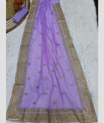Lavender color Georgette sarees with all over buties work with embroidery lace border design -GEOS0024107