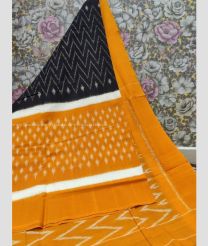 Black and Carrot Orange color pochampally Ikkat cotton handloom saree with printed design saree -PIKT0000286