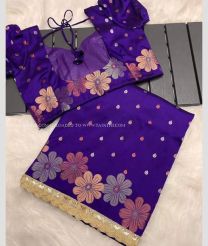 Purple color silk sarees with all over copper and golden buties with flower panel woven buties design -SILK0017400