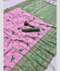 Rose Pink and Green color Banarasi sarees with kalamkari butta design -BANS0002252