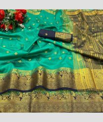Turquoise and Navy Blue color silk sarees with all over butties saree design -SILK0001152