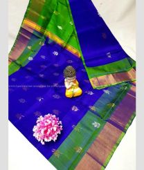 Royal Blue and Green color uppada pattu handloom saree with all over bb buties design -UPDP0020777