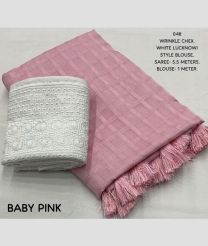 Baby Pink and Cream color Chiffon sarees with wrinkle style woven checks design -CHIF0001898