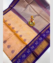 Peach and Royal Blue color mangalagiri pattu handloom saree with all over buties design -MAGP0026204