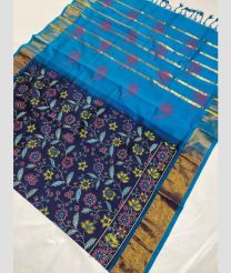 Navy Blue and Blue color Tripura Silk handloom saree with kaddy border design -TRPP0008588
