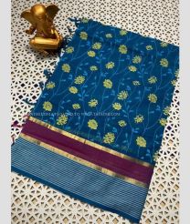 Navy Blue and Magenta color mangalagiri pattu handloom saree with all over printed design -MAGP0026574