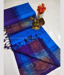 Blue and Purple color Tripura Silk handloom saree with all over mahanati checks with pochampally border design -TRPP0008042