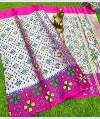 Cream and Neon Pink color Uppada Tissue handloom saree with all over printed design -UPPI0001481