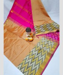 Bisque and Pink color Tripura Silk handloom saree with plain with pochampalli ikkat border design -TRPP0006397