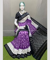 Purple and Black color pochampally Ikkat cotton handloom saree with pochampalli ikkat design saree -PIKT0000367