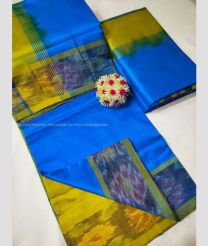 Blue and Acid Green color Tripura Silk handloom saree with plain with pochampally border design -TRPP0008521