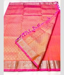 Peach and Pink color venkatagiri pattu handloom saree with all over jari buties design -VAGP0000588