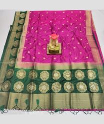 Magenta and Pine Green color Kora handloom saree with all over buties design -KORS0000069
