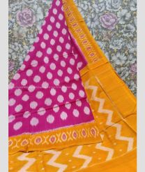Magenta and Mustard Yellow color pochampally Ikkat cotton handloom saree with printed design saree -PIKT0000296