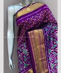 Purple and Golden color pochampally ikkat pure silk handloom saree with pochampally ikkat with kanchi border design -PIKP0033835