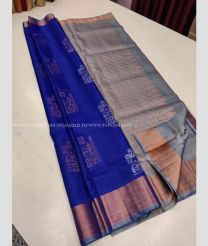 Royal Blue and Grey color soft silk kanchipuram sarees with kaddy border saree design -KASS0000387