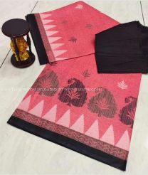 Rose Pink and Black color Uppada Cotton handloom saree with all over printed design -UPAT0004712