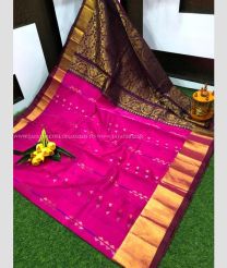 Pink and Maroon color kuppadam pattu handloom saree with all over buttas design -KUPP0097162
