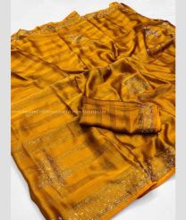 Mustard Yellow color Chiffon sarees with all over beads work along with superbb zari lining design -CHIF0001950