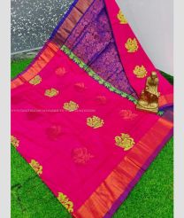 Deep Pink and Blue color Uppada Soft Silk handloom saree with all over big buties saree design -UPSF0002111