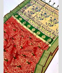 Red and Pine Green color paithani sarees with unique pattern and also full anmol zari jal pattern design -PTNS0005169
