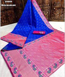 Blue and Pink color Kora handloom saree with thread weaving with contrast peacock weaving border design -KORS0000084