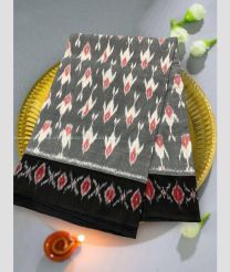 Grey and Black color pochampally Ikkat cotton handloom saree with all over pochampally spl design -PIKT0000633