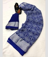 Navy Blue color Chiffon sarees with silver jari border design -CHIF0001401