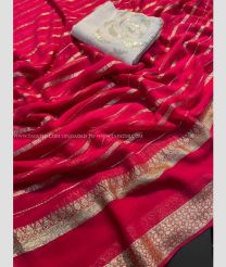 Pink and Half Whtie color Georgette sarees with all over silver lines design -GEOS0015867