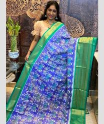 Blue and Green color pochampally ikkat pure silk sarees with all over pochampally ikkat design -PIKP0038034