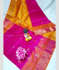 Pink and Mango Yellow color uppada pattu handloom saree with all over bb buties design -UPDP0020791