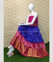 Dark Blue and Pink color Ikkat Lehengas with pochampalli border design -IKPL0000779