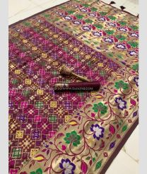 Magenta and Golden color silk sarees with meenakari border design -SILK0017798