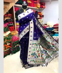 Navy Blue and Silver color paithani sarees with all over buties design -PTNS0005209