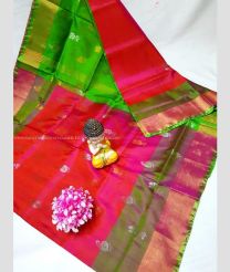Pink and Parrot Green color uppada pattu handloom saree with all over bb buties design -UPDP0020779