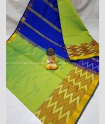 Parrot Green and Blue color Tripura Silk handloom saree with plain with big pochampally ikkat border design -TRPP0006887