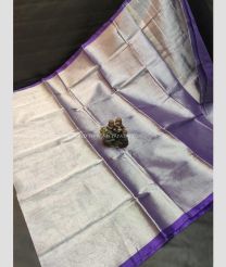 Silver and Purple color Uppada Cotton handloom saree with all over strips saree design -UPAT0003043
