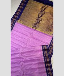 Lavender and Navy Blue color gadwal pattu handloom saree with all over jari line with paithank and temple kuthu interlock woven border design -GDWP0001579